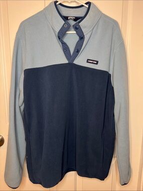 Lands' End Two-Tone Snap-Placket Fleece Pullover in Light Blue and Navy